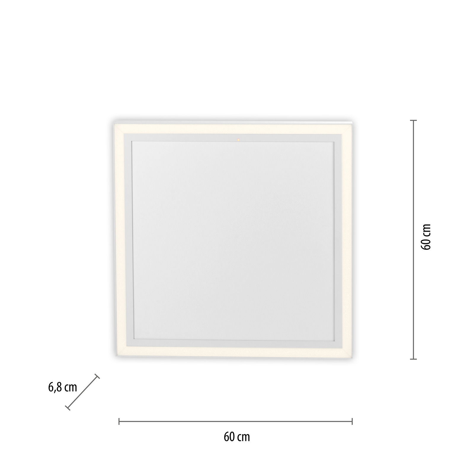 Quadratische Deckenleuchte mit IR-Heizung, 60x60 cm, Ansicht von vorne