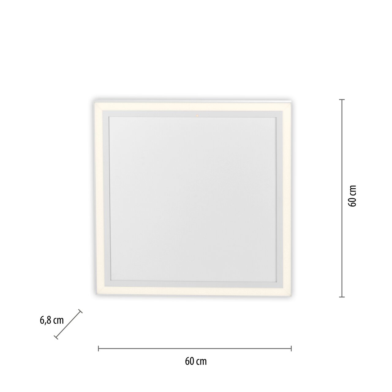 Quadratische Deckenleuchte mit IR-Heizung, 60x60 cm, Ansicht von vorne