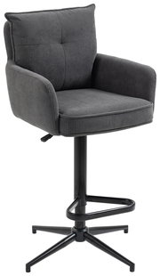 Grauer Barhocker mit Armlehnen und gepolsterter Sitzfläche, seitliche Perspektive