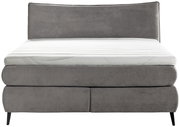 Frontale Ansicht eines grauen Boxspringbetts 180x200 mit gestepptem Kopfteil und schwarzem Fußgestell.