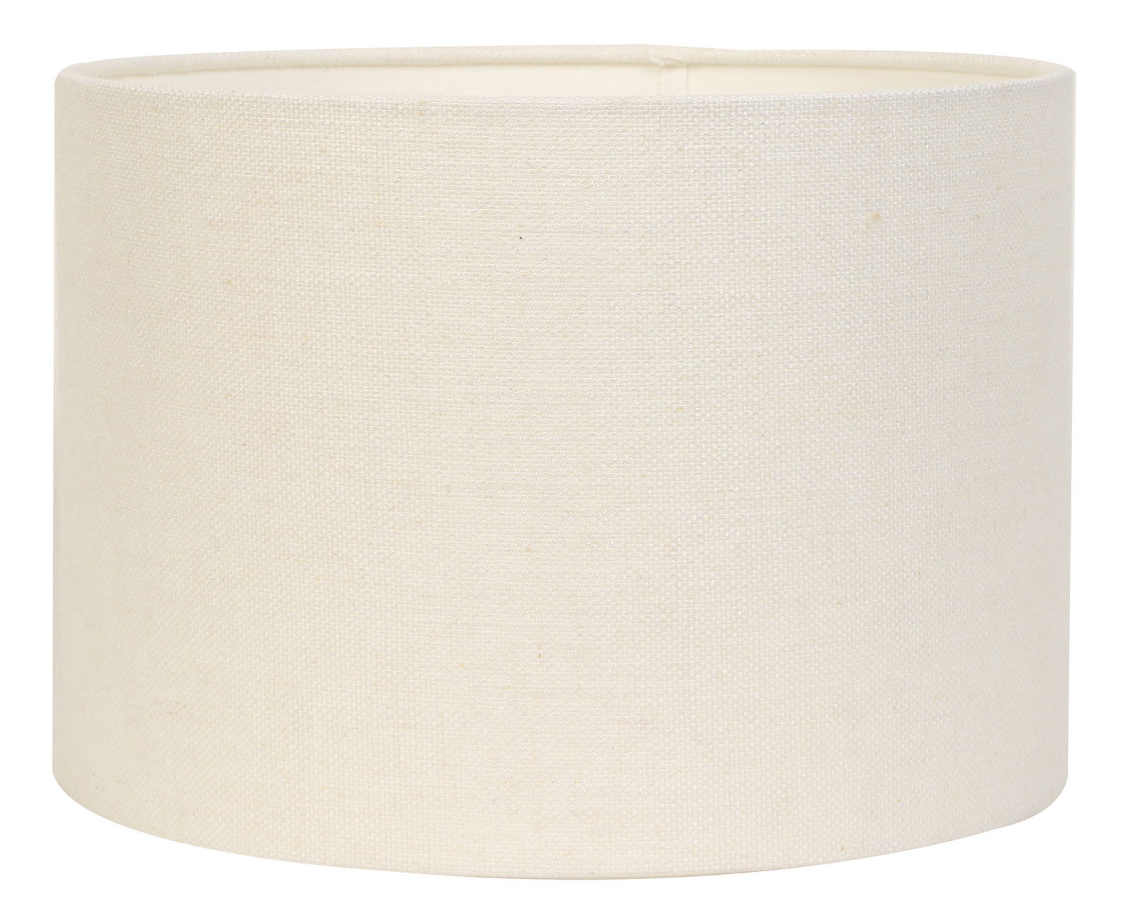 Zylindrischer Lampenschirm in Cremefarbe, frontal fotografiert.