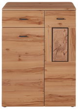 Schuhschrank aus Holz mit zwei Schubladen und einer Tür, Frontansicht