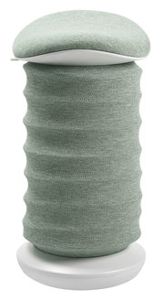 Aktiv-Sitz in zylindrischer Form mit grünem Stoffbezug, seitliche Perspektive