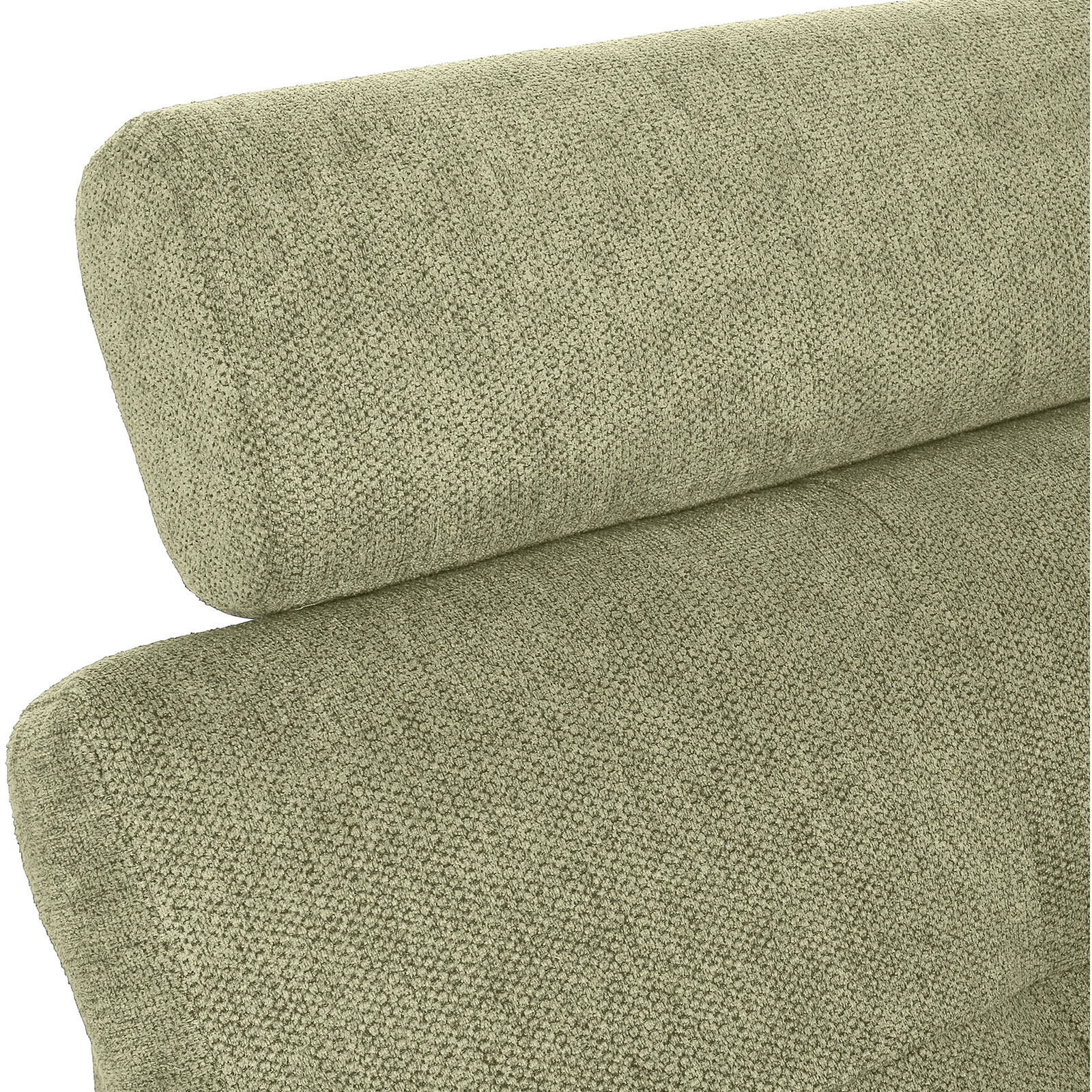 Hom´in Ecksofa MAURIS Nahaufnahme einer grünen, texturierten Polsterung eines Sofas mit Rückenlehne, seitliche Perspektive.