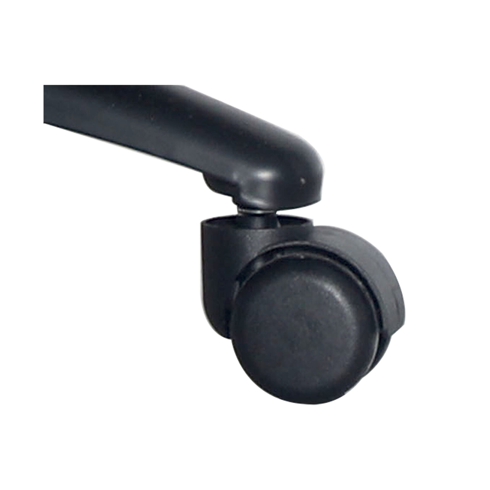 Nahaufnahme einer schwarzen Stuhlrolle eines Chefsessels