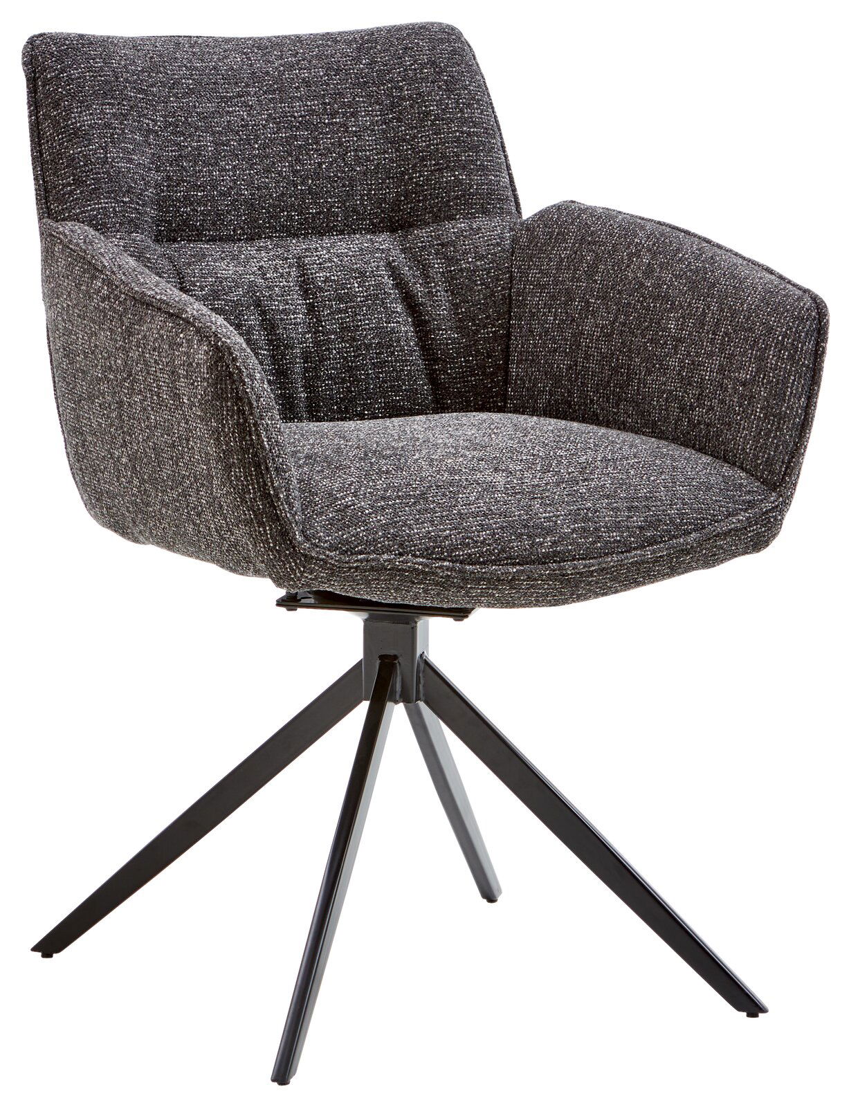 Grauer Armlehnstuhl Valdera DORI mit schwarzem Metallgestell, seitliche Perspektive