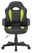 XORA Kinder Gaming Stuhl MAX Vorderansicht eines Kinder Gaming Stuhls in Schwarz mit grünen Akzenten und Rollen.