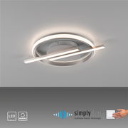 Moderne LED-Deckenleuchte mit kreisförmigem und linearem Design, seitliche Perspektive.