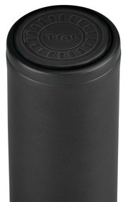 Schwarzer Becher mit T-fal-Logo, Ansicht von oben