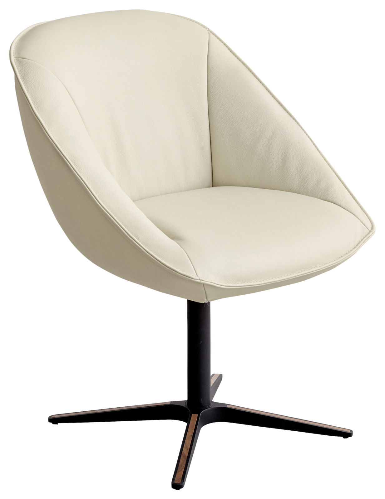 Koinor Armlehnstuhl Moderner cremefarbener Armlehnstuhl mit schwarzem Drehfuß, seitliche Perspektive