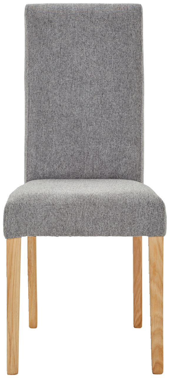 Grauer Stuhl mit Holzbeinen, Frontalansicht