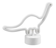 Weiße Tischleuchte in Form eines Dinosauriers, seitliche Perspektive