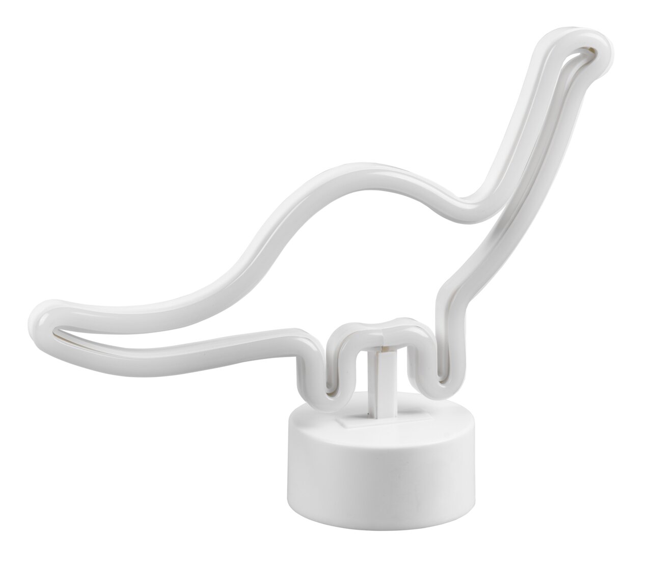 Weiße Tischleuchte in Form eines Dinosauriers, seitliche Perspektive