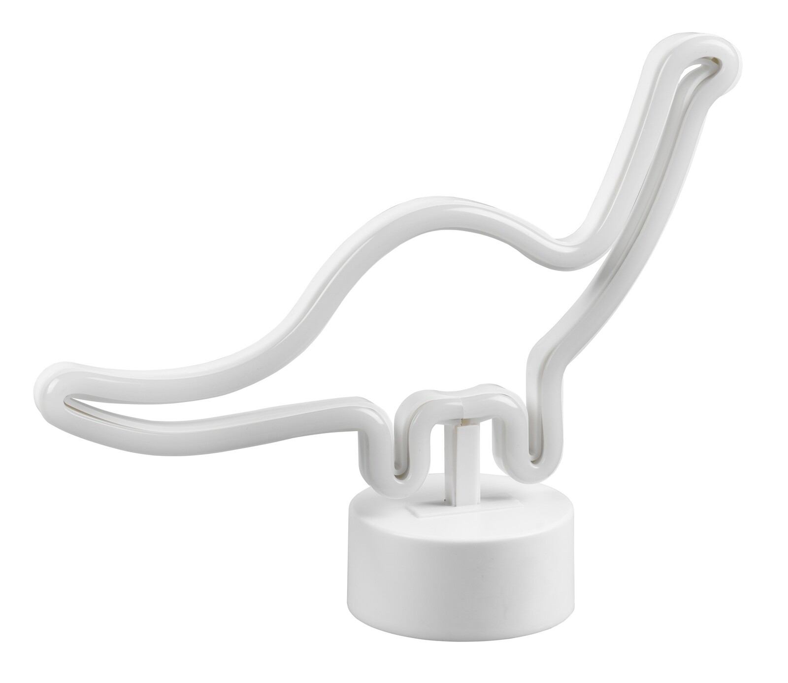 Weiße Tischleuchte in Form eines Dinosauriers, seitliche Perspektive