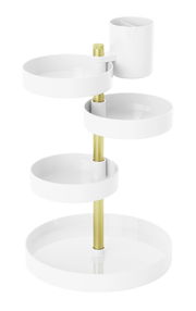 Weißer und goldener drehbarer Organizer mit mehreren Ebenen, seitliche Perspektive