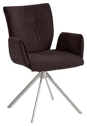 Moderner brauner Sessel mit Metallbeinen, seitliche Perspektive