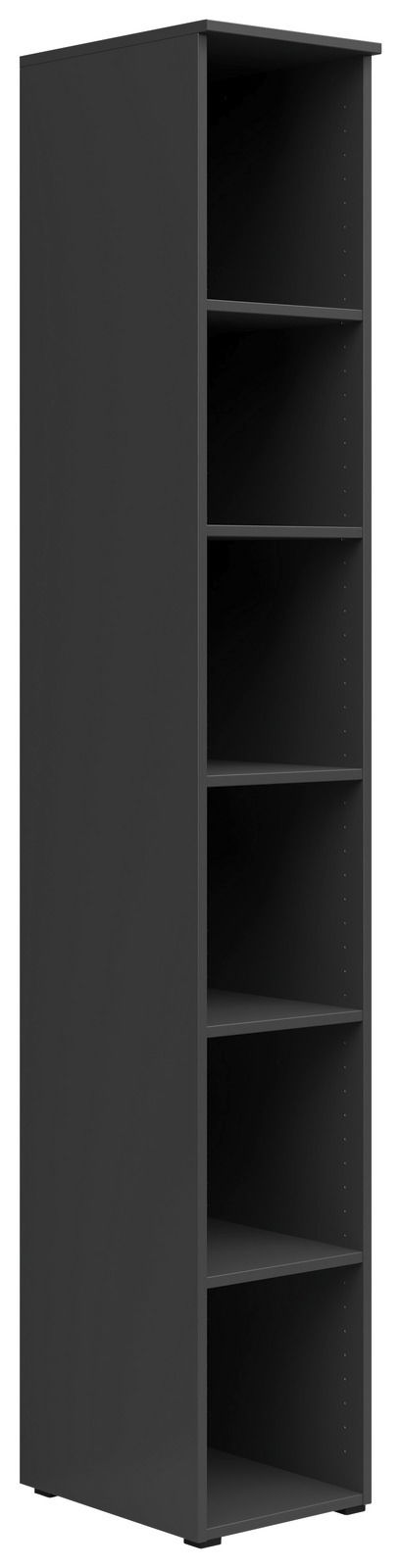 Carryhome Regal MULTISTAURAUM Schwarzes, hohes Regal mit sechs offenen Fächern, seitliche Perspektive