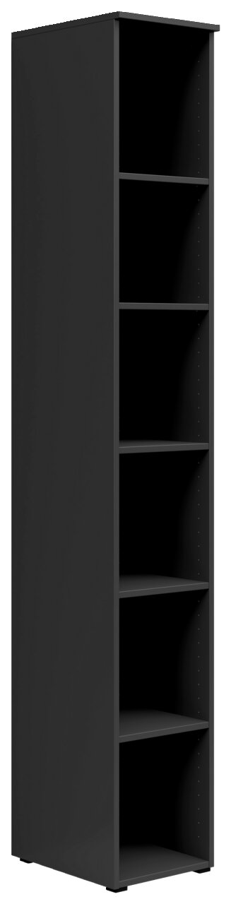 Carryhome Regal MULTISTAURAUM Schwarzes, hohes Regal mit sechs offenen Fächern, seitliche Perspektive