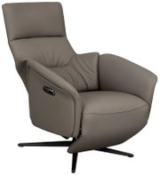 Moderne relaxfauteuil van grijs leer, zijaanzicht