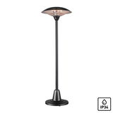 Freistehender Standheizstrahler in schwarzer Farbe, frontal abgebildet.