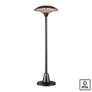 Freistehender Standheizstrahler in schwarzer Farbe, frontal abgebildet.