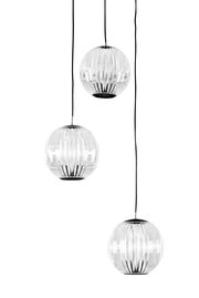Drei kugelförmige LED-Hängeleuchten von Dieter Knoll aus klarem Glas, von der Seite betrachtet.