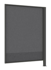 Sichtschutz aus grauem Material in einem stabilen Rahmen, seitliche Perspektive