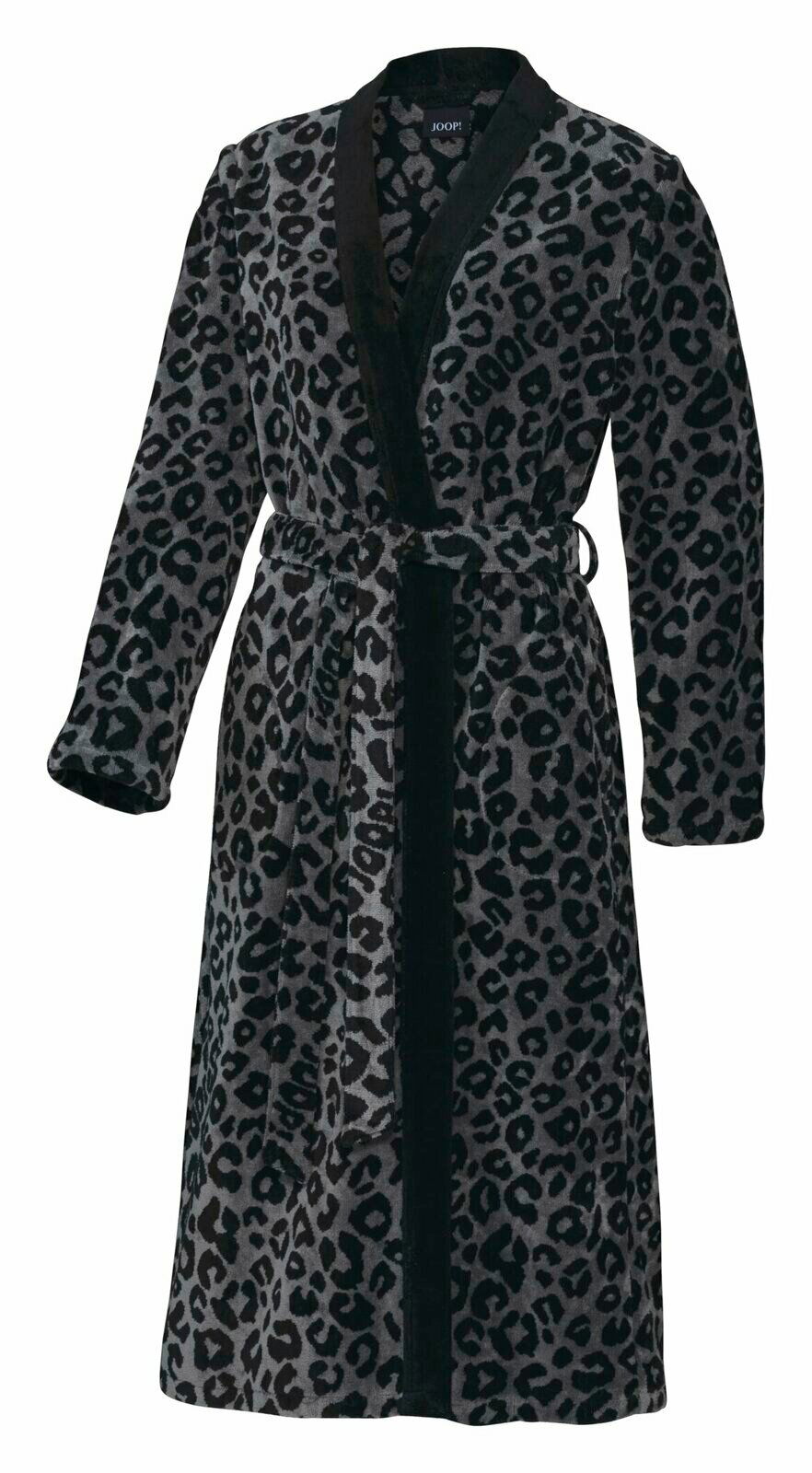 Leopardenmuster Bademantel mit schwarzem Kragen und Gürtel, Vorderansicht