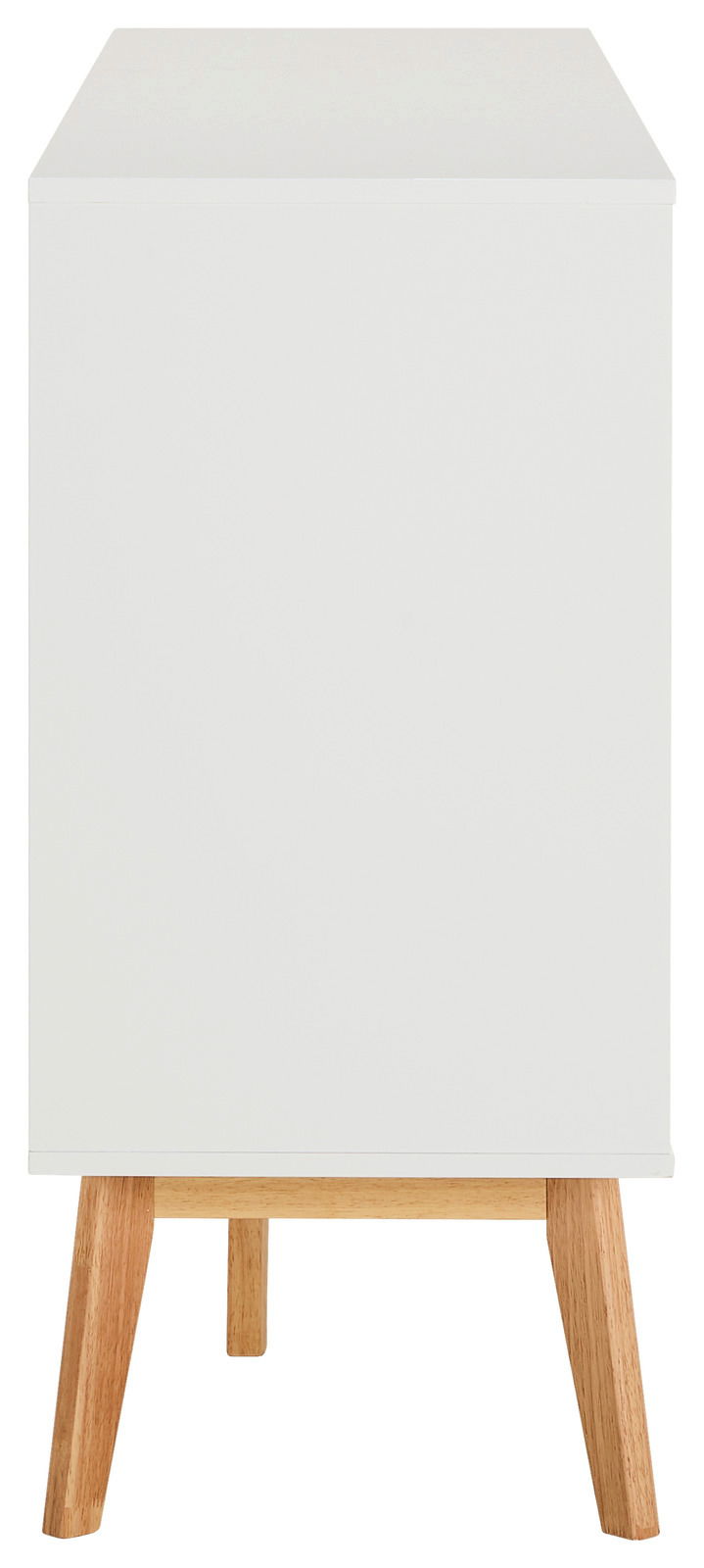 Weißes Sideboard mit Holzbeinen, Seitenansicht