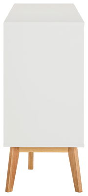 Weißes Sideboard mit Holzbeinen, Seitenansicht