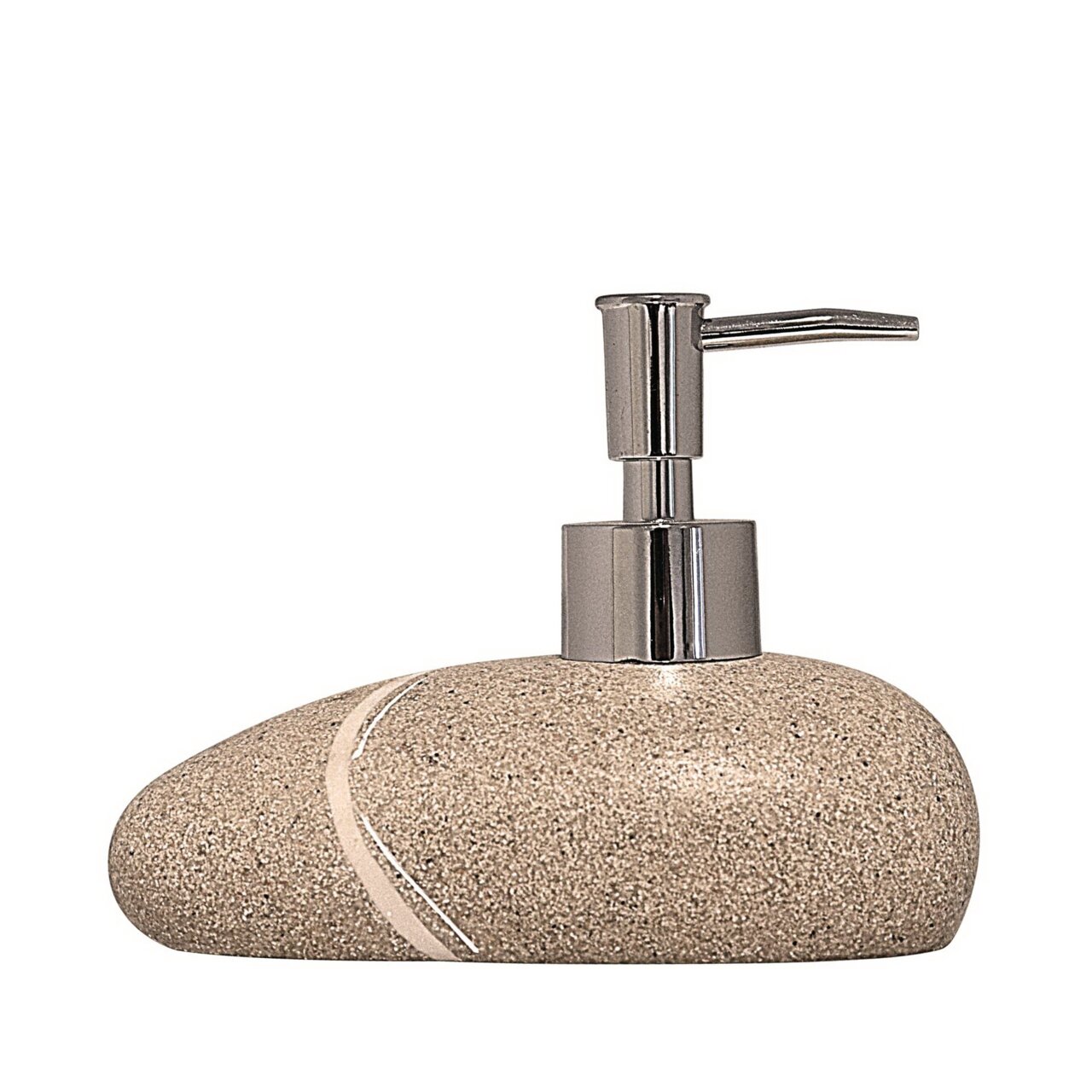 Sadena Zeepdispenser LITTLE ROCK Seifenspender Little Rock aus Steinoptik mit silbernem Pumpkopf, seitliche Perspektive