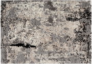Moderner Designer-Teppich mit abstraktem Muster in Grau- und Beigetönen, Draufsicht