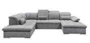 Graues Ecksofa in U-Form mit verstellbaren Kopfstützen und Kissen, Vorderansicht