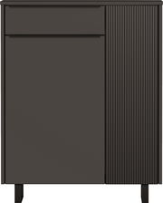 Schuhschrank in dunklem Design mit einer glatten und einer geriffelten Tür, Frontalansicht