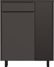 Schuhschrank in dunklem Design mit einer glatten und einer geriffelten Tür, Frontalansicht