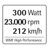 Leistungsstarkes Küchengerät mit 300 Watt, 23.000 U/min und 212 km/h, Vorderansicht.