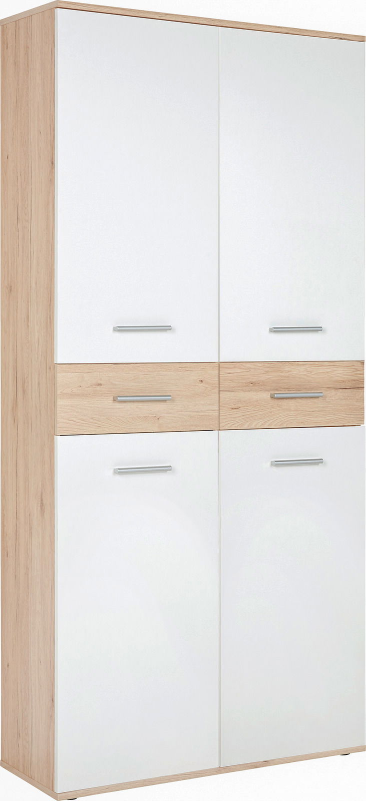 XORA XL-Schuhschrank FAKIR Moderner XL-Schuhschrank in Holzoptik mit weißen Türen, seitliche Perspektive