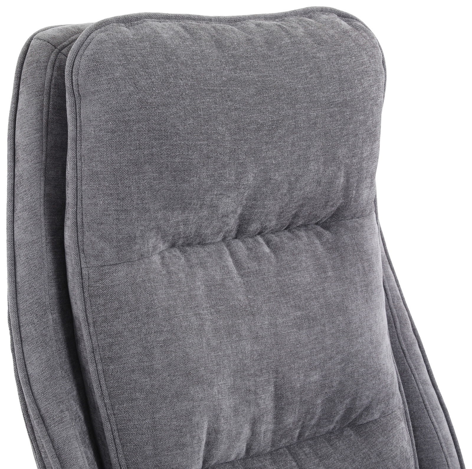 Grauer Homeoffice-Drehstuhl mit gepolsterter Rückenlehne, seitliche Perspektive