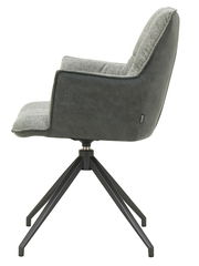 Seitliche Ansicht des Novel Sessels OSAKA 2.0 mit grauem Stoffbezug und schwarzem Metallgestell.