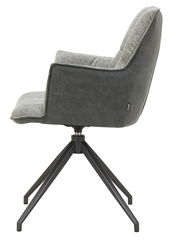 Seitliche Ansicht des Novel Sessels OSAKA 2.0 mit grauem Stoffbezug und schwarzem Metallgestell.