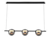 Moderne LED-Hängeleuchte SECCO mit drei kugelförmigen Leuchten in Rauchglasoptik, frontal betrachtet.