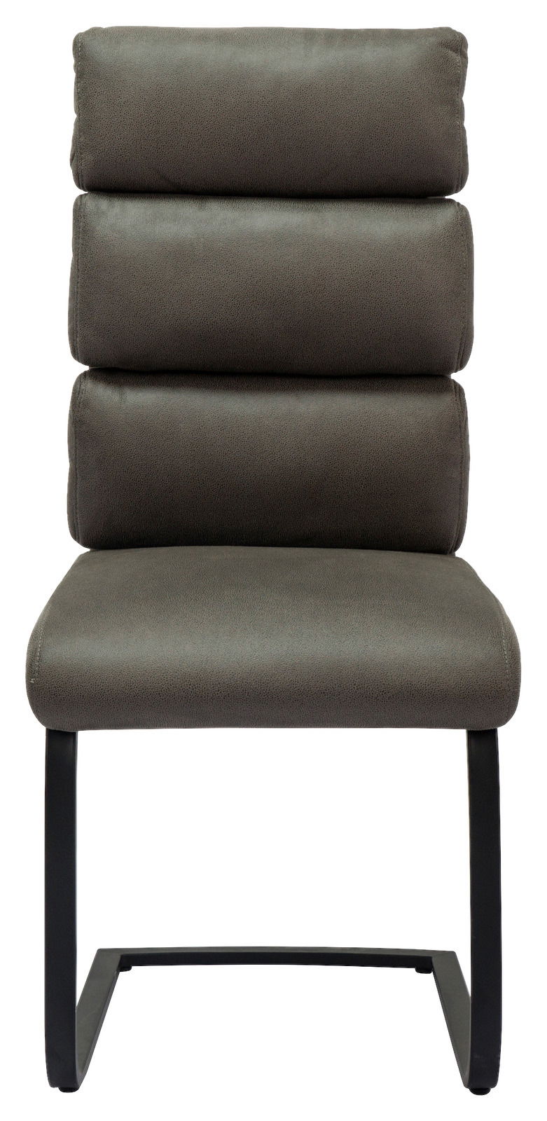 Freischwinger-Stuhl in dunklem Stoffbezug, Vorderansicht