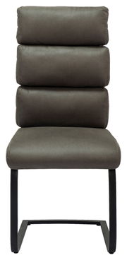 Freischwinger-Stuhl in dunklem Stoffbezug, Vorderansicht