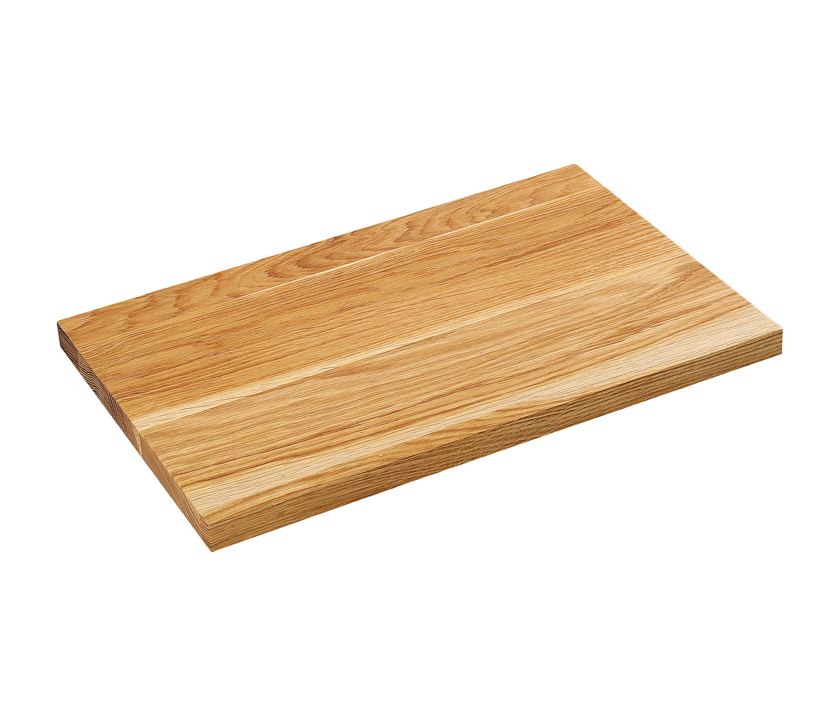 Schneidbrett aus Eiche, rechteckig, in schräger Perspektive von oben fotografiert.