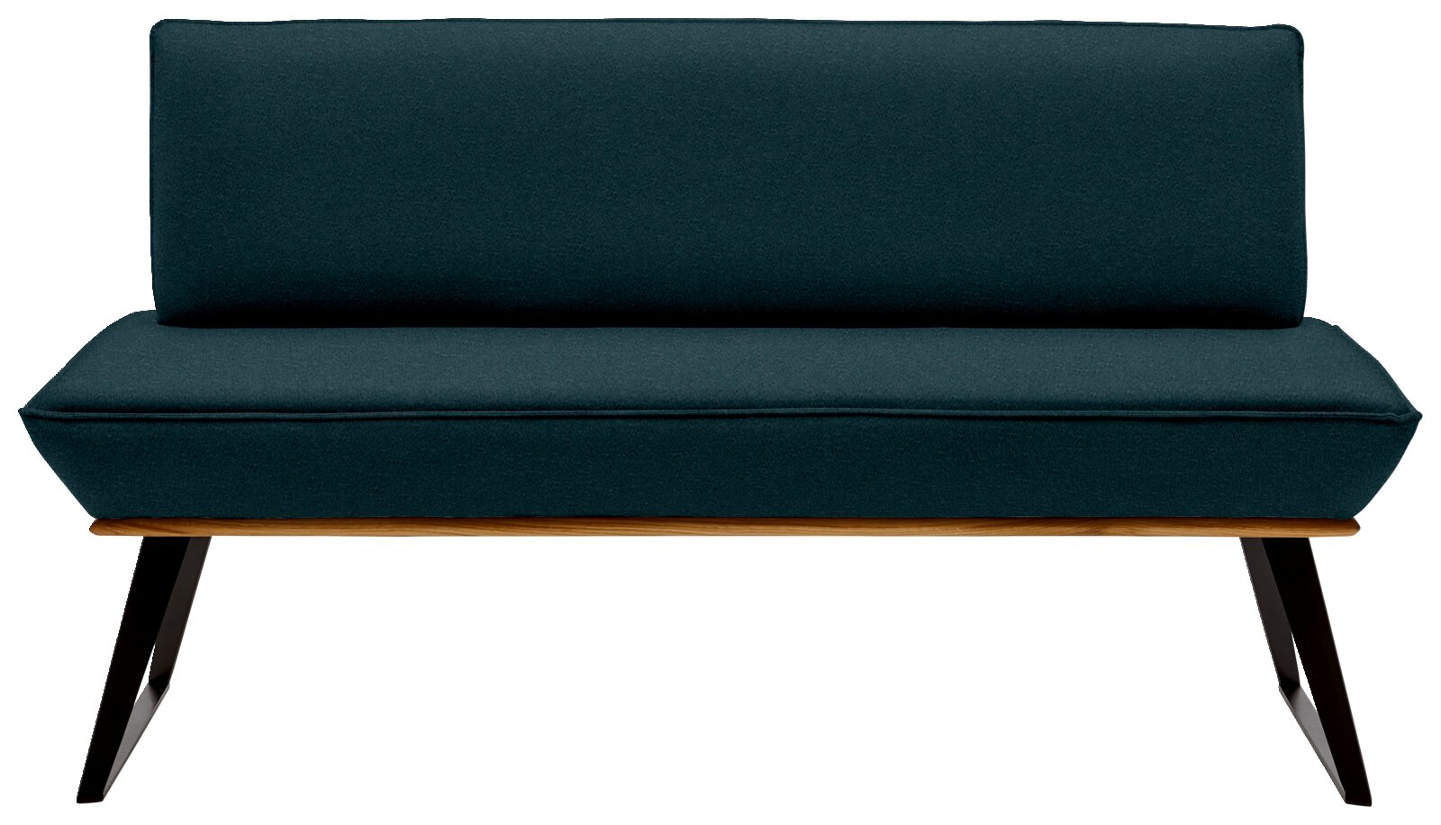 Moderne grüne Bank mit Holz- und Metallbeinen, Frontalansicht