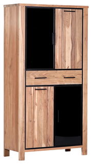 Holzvitrine mit Glastüren und Schublade, Frontansicht