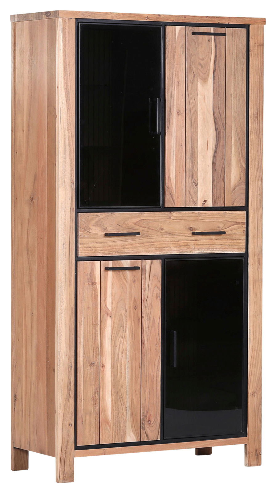 Holzvitrine mit Glastüren und Schublade, Frontansicht