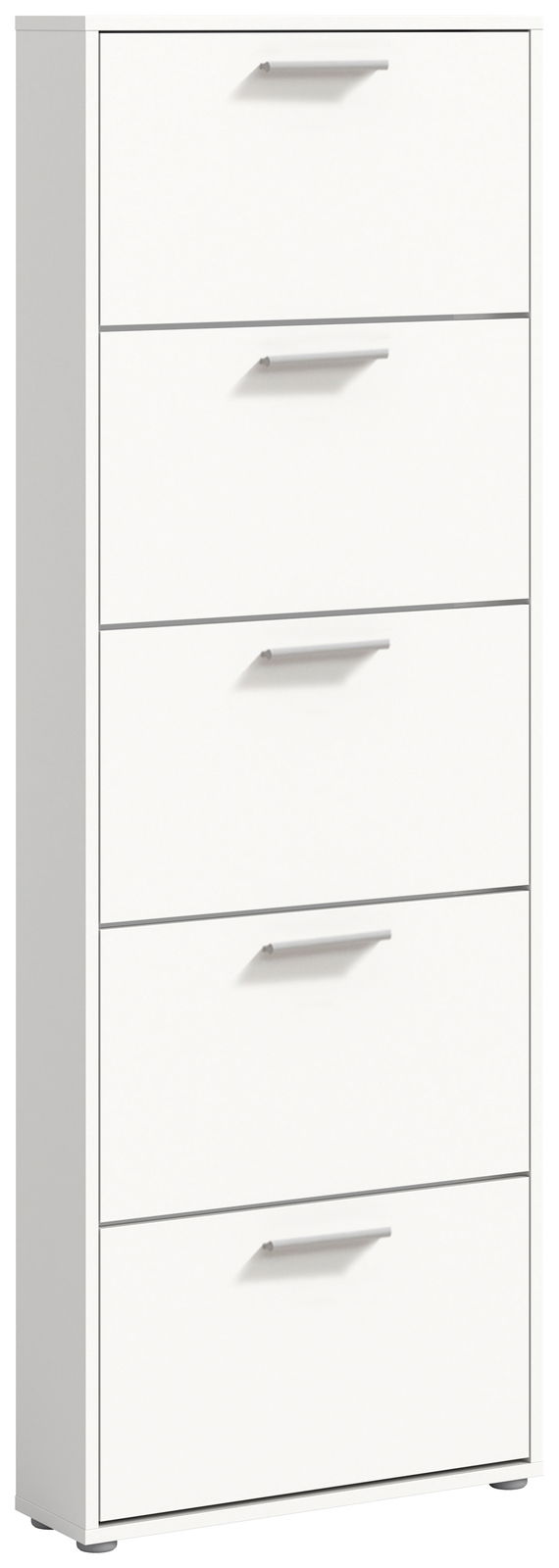 Weißer Schuhkipper mit fünf Klappen, frontal abgebildet