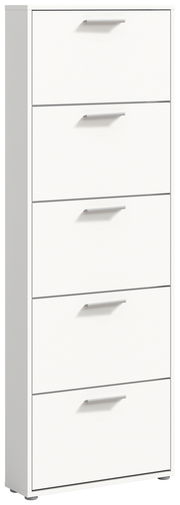 Weißer Schuhkipper mit fünf Klappen, frontal abgebildet