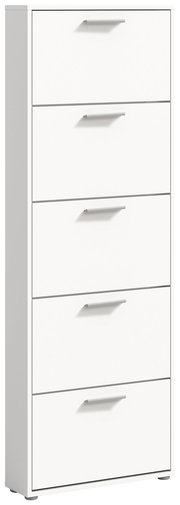 Weißer Schuhkipper mit fünf Klappen, frontal abgebildet